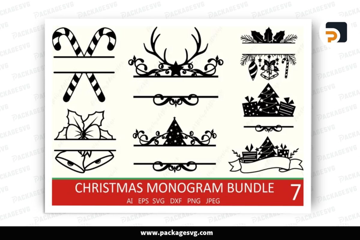 Christmas Split Monogram Bundle, 7 Designs Free Download