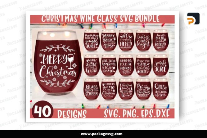 Christmas Wine Glass SVG Bundle, 40 Design Files LPHRI471 (2)