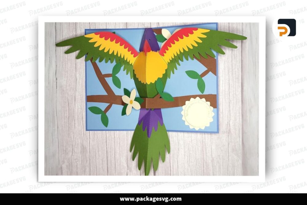 Colorful Parrot Pop Up Card, SVG Paper Cut File LPM2T2XS (2)