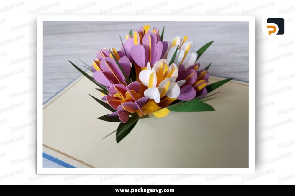 Crocus Flower Pop Up Card, SVG Paper Cut File LPM2F98B (1)