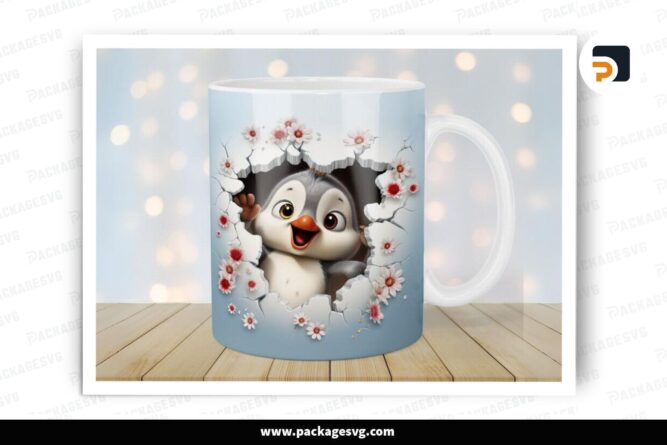 Cute Baby Penguin Break Through Sublimation Design, 20oz Skinny Mug Wrap LOGXCZ23