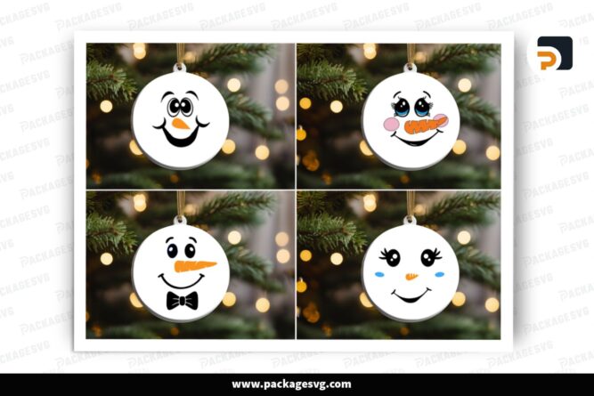 Cute Snowman Face Ornament SVG Bundle, 4 Christmas Design Files LOTI9NJ5