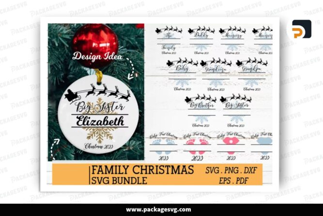 Family Christmas Monogram Frames SVG Bundle, 14 Cut File Designs LOV7RX13