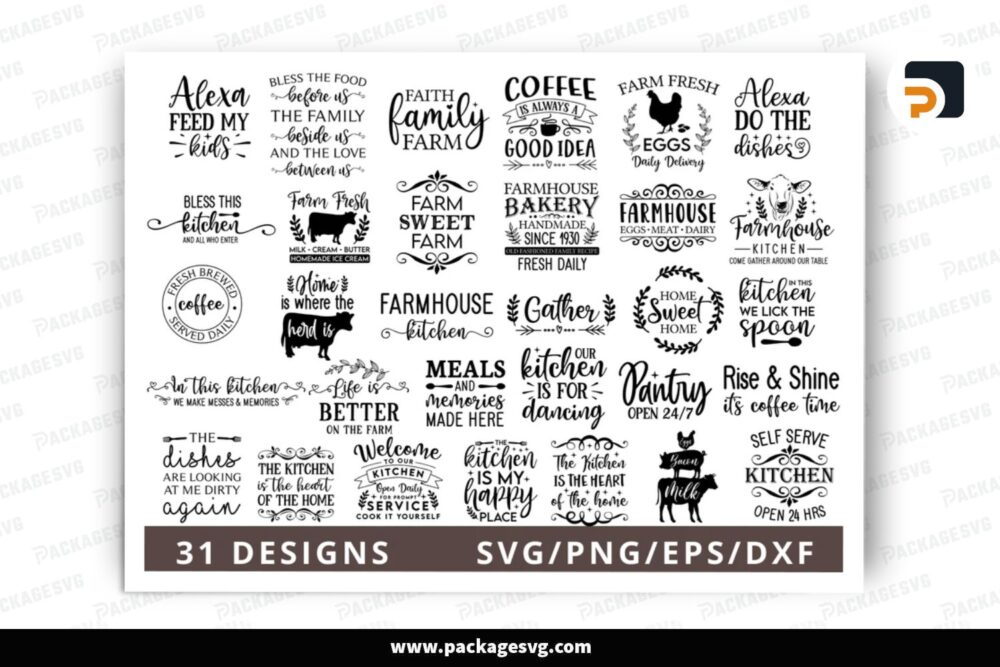 Farmhouse Kitchen SVG Bundle, 31 Design Files