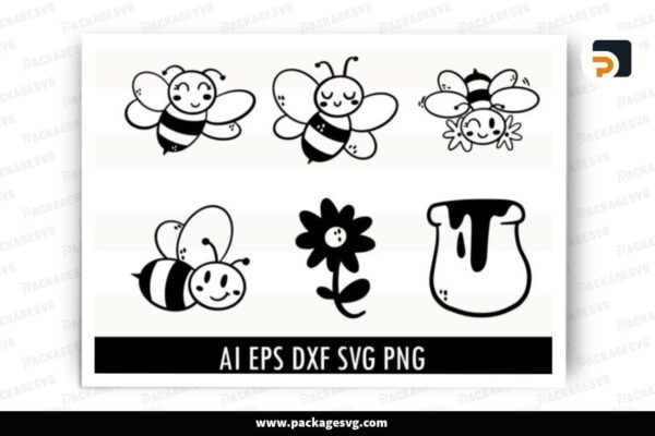 Happy Bees SVG Bundle, 6 Cute Designs Free Download
