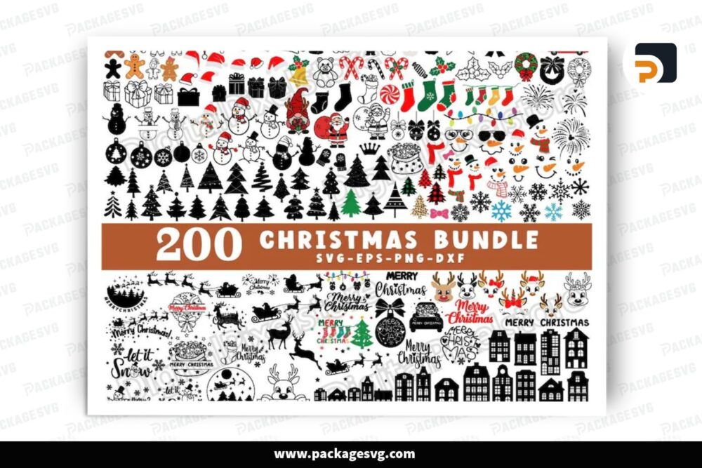 Merry Christmas SVG Mega Bundle, 200 Design Cut Files LPJ48F2D
