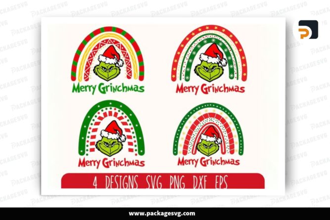 Merry Grinchmas Rainbow SVG Bundle, 4 Design Files LPJ5D3C6 (2)
