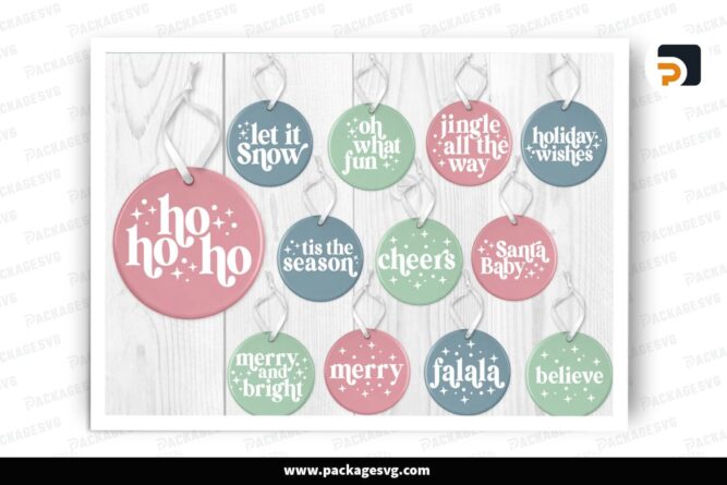 Modern Retro Round Ornament SVG Bundle, 12 Christmas Design File LPI6E6D5 (4)