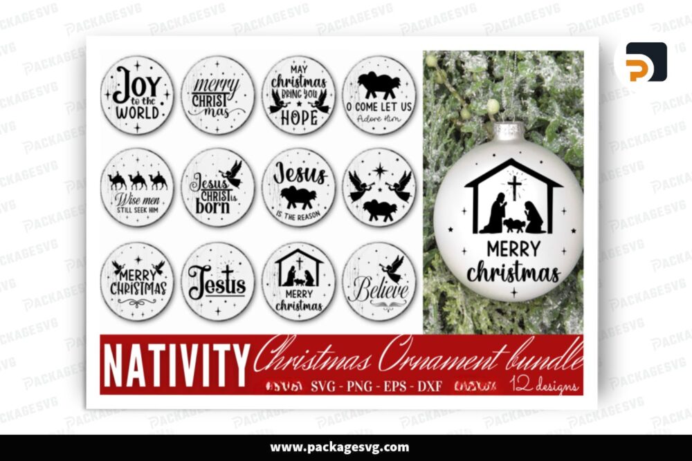 Nativity Christmas Ornament SVG Bundle, 12 Design Digital Cut Files LOQVGJEY