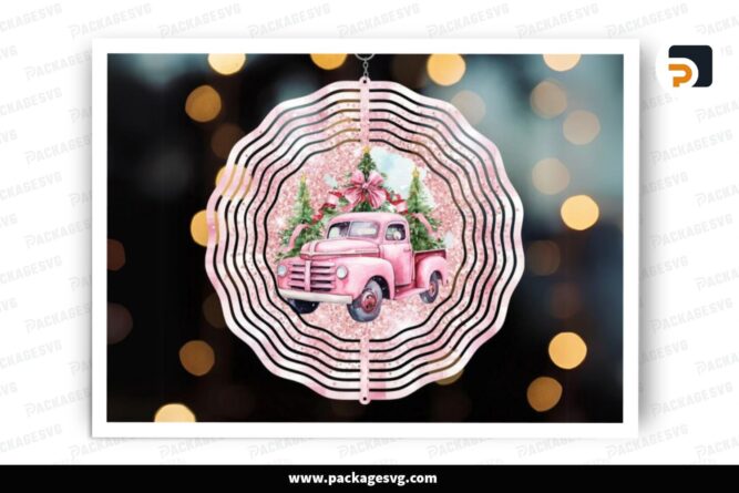 Pink Christmas Truck Wind Spinner PNG, Christmas Sublimation Design LPJKSVIW (1)