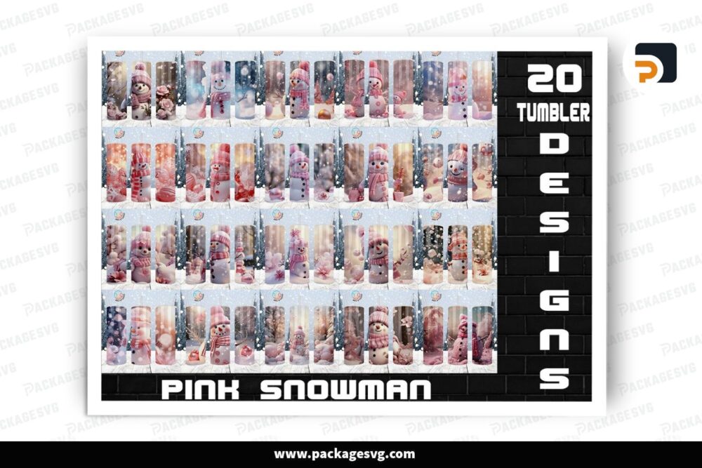 Pink Snowman Sublimation Bundle, 20 Designs 20oz Skinny Tumbler Wrap LOTIOKIP