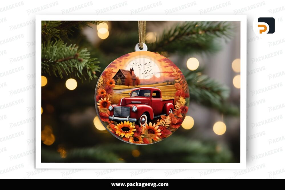 Red Truck Fall Ornament PNG, Sublimation Design LPHZAX8V