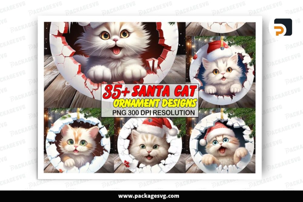 Santa Cat Ornament Bundle, 35 PNG Sublimation Designs LPKKDTET (2)