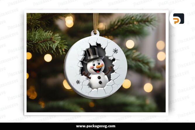 Snowman Black Hat Ornament PNG, Christmas Sublimation Digital Download LOGW38Z5