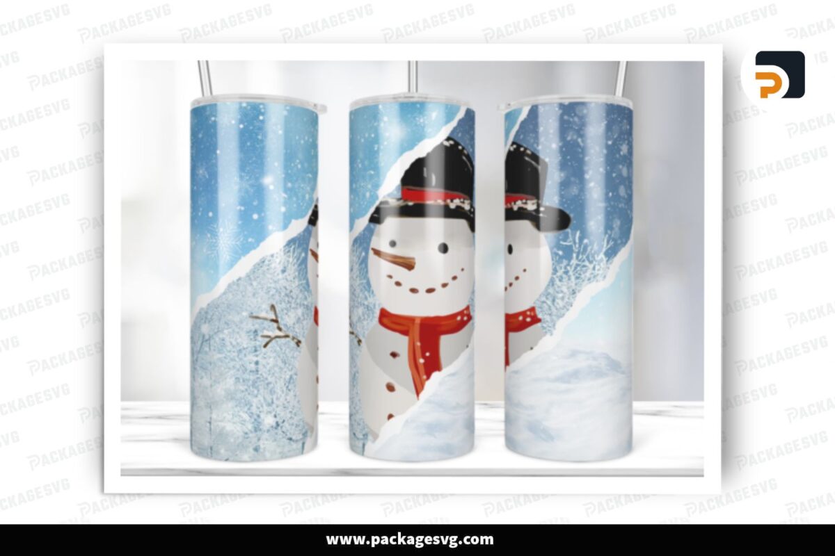 Snowman Paper Sublimation Design, 20oz Tumbler Wrap Free Download