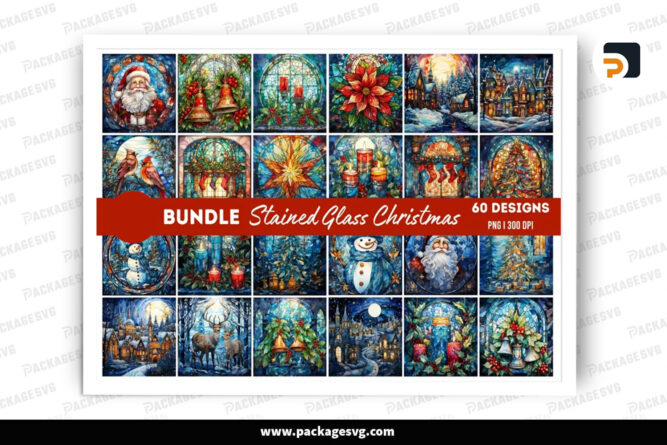 Stained Glass Christmas Background Bundle, 60 Christmas Sublimation Designs LOIFD0AO