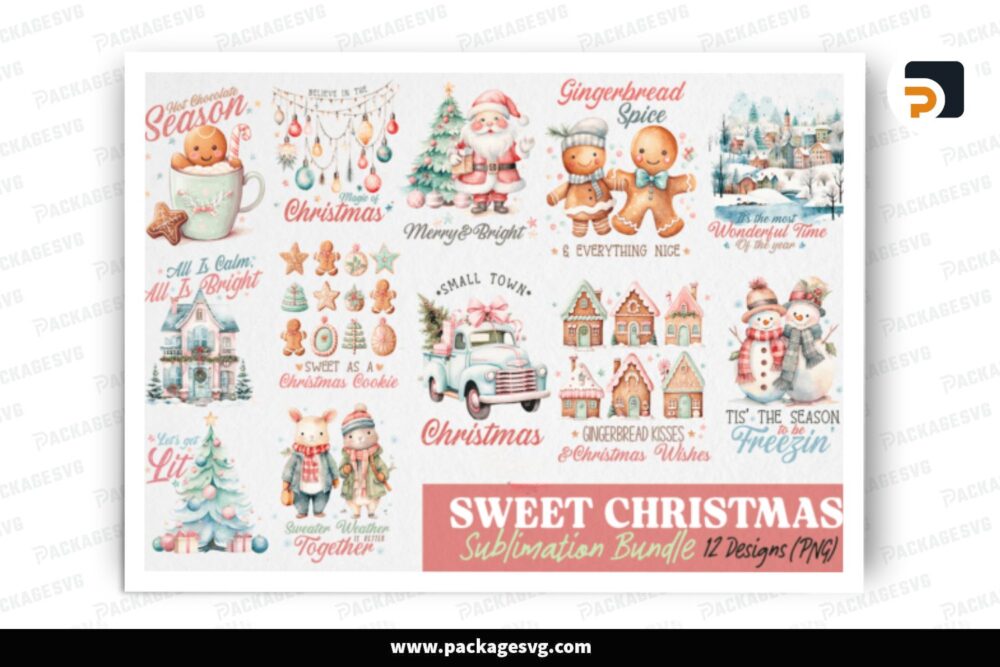 Sweet Christmas Bundle, 12 PNG Sublimation Designs LPLZBK3S (1)