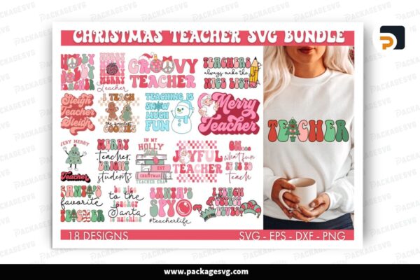 Teacher Christmas SVG Bundle, 18 Design Files