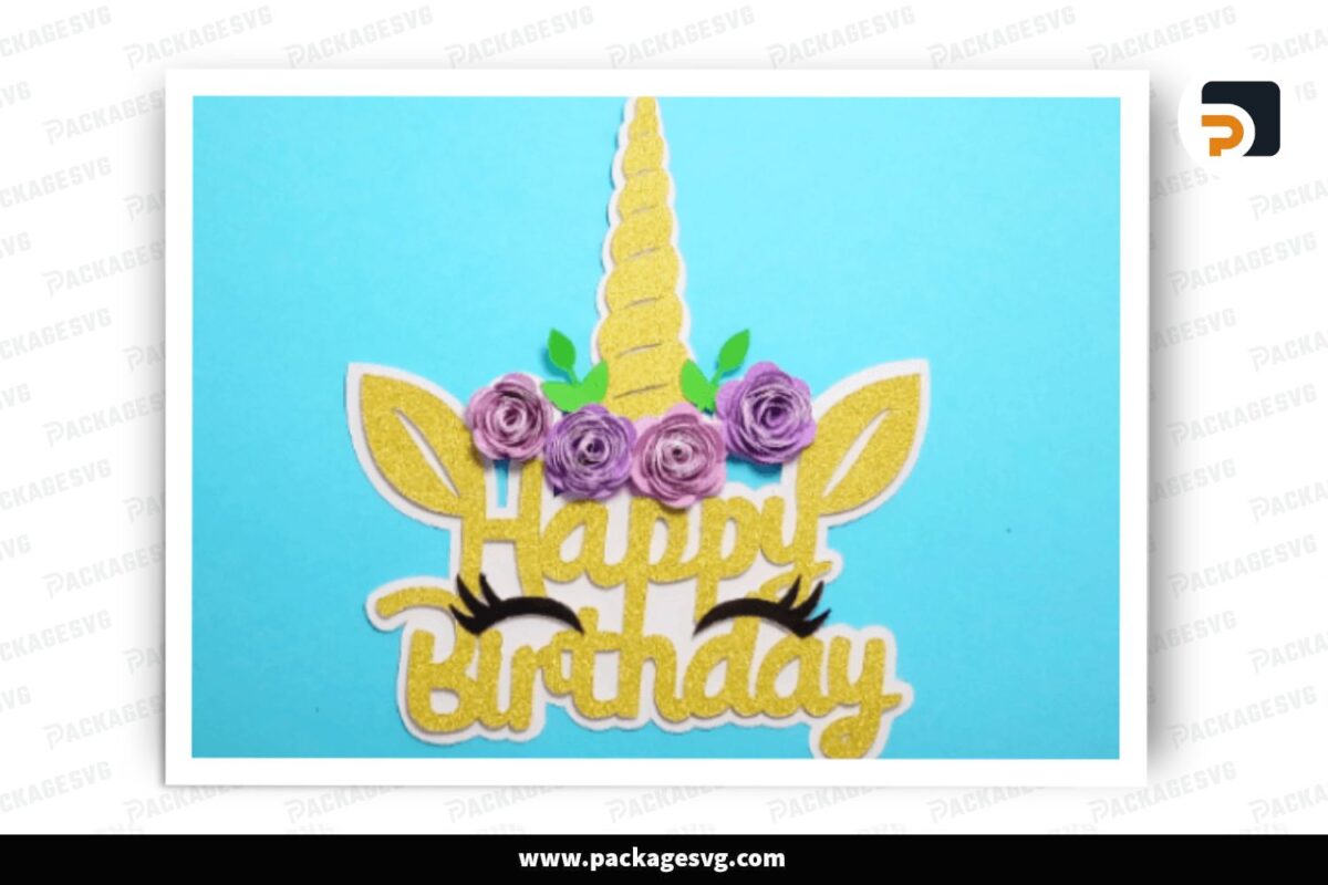 Unicorn Happy Birthday Cake Topper SVG Free Download
