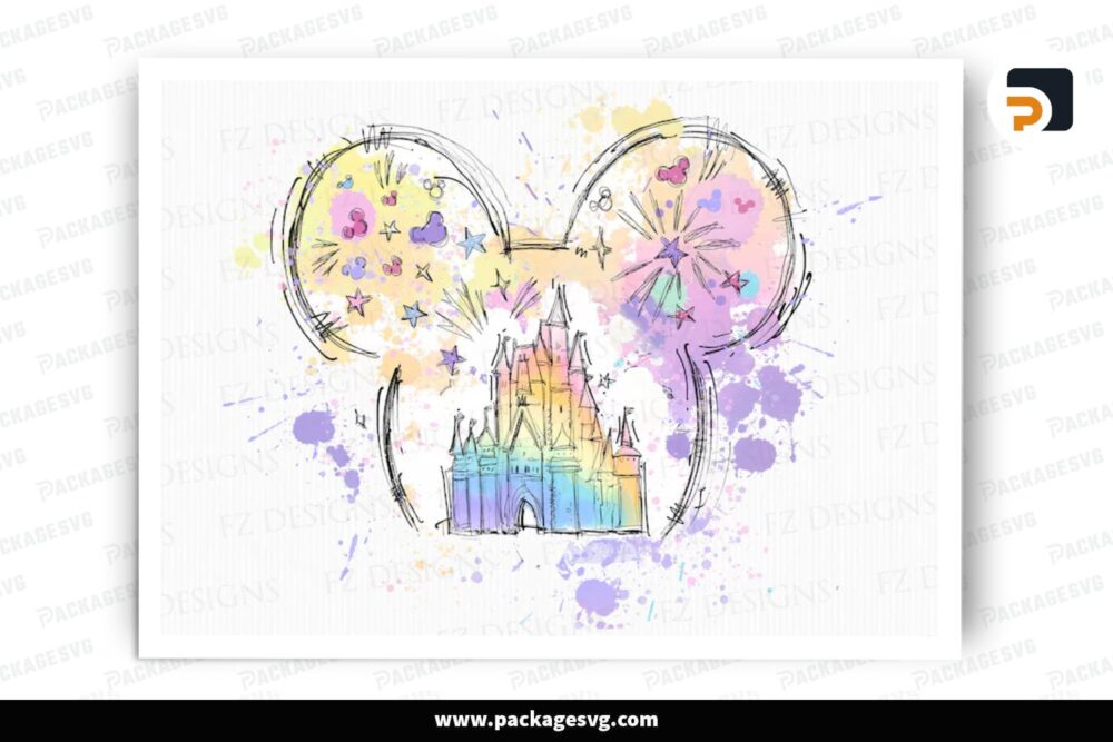 Watercolor Castle Disney Clipart, PNG Sublimation Design LORZ4MO1