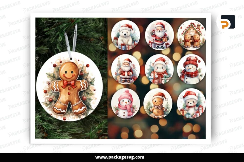 Watercolor Christmas Ornament, 10 Design Digital Cut Files LOQVS28R