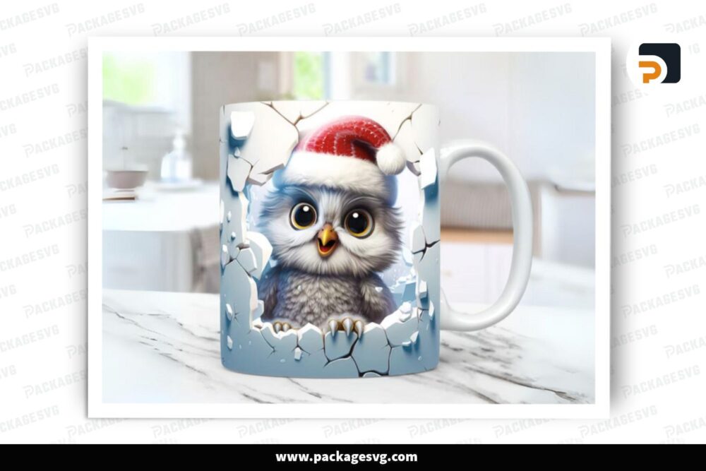 3D Baby Owl Christmas Sublimation Design, 11oz 15oz Skinny Mug Wrap (2)