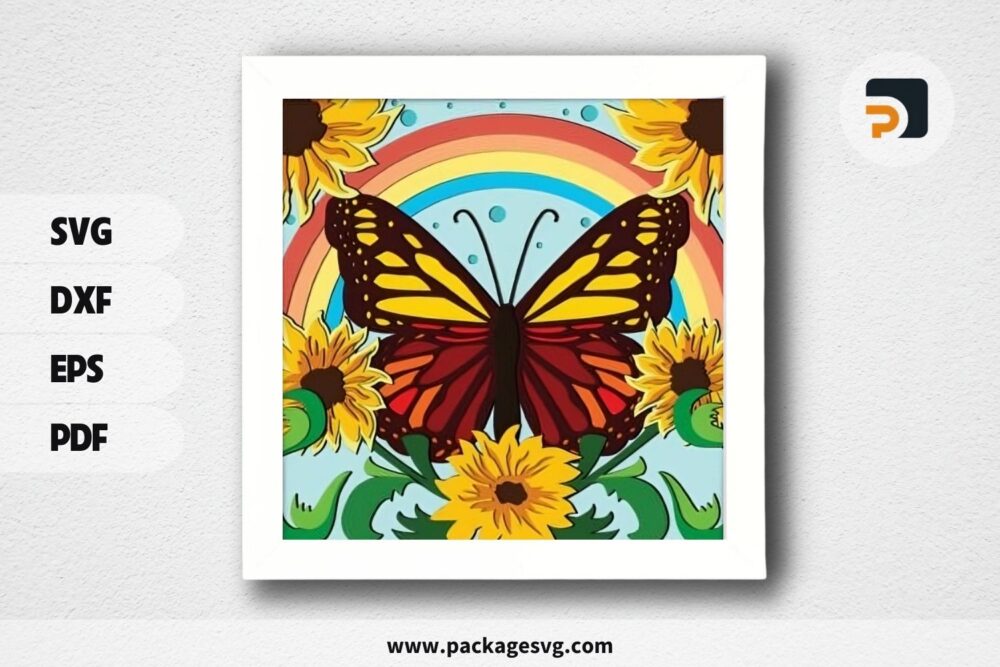 3D Butterfly Sunflower Shadowbox, SVG Paper Cut File LQEXTJJ5 (1)