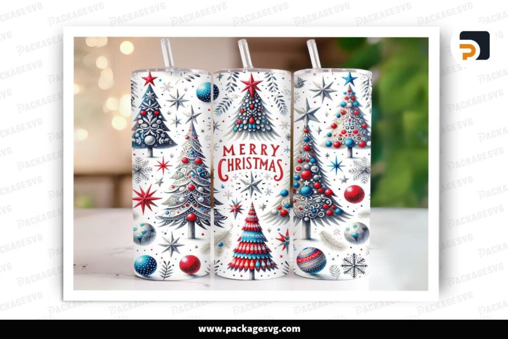 3D Christmas Tree Star Sublimation Design, 20oz Skinny Tumbler Wrap LPRQ8URZ (2)