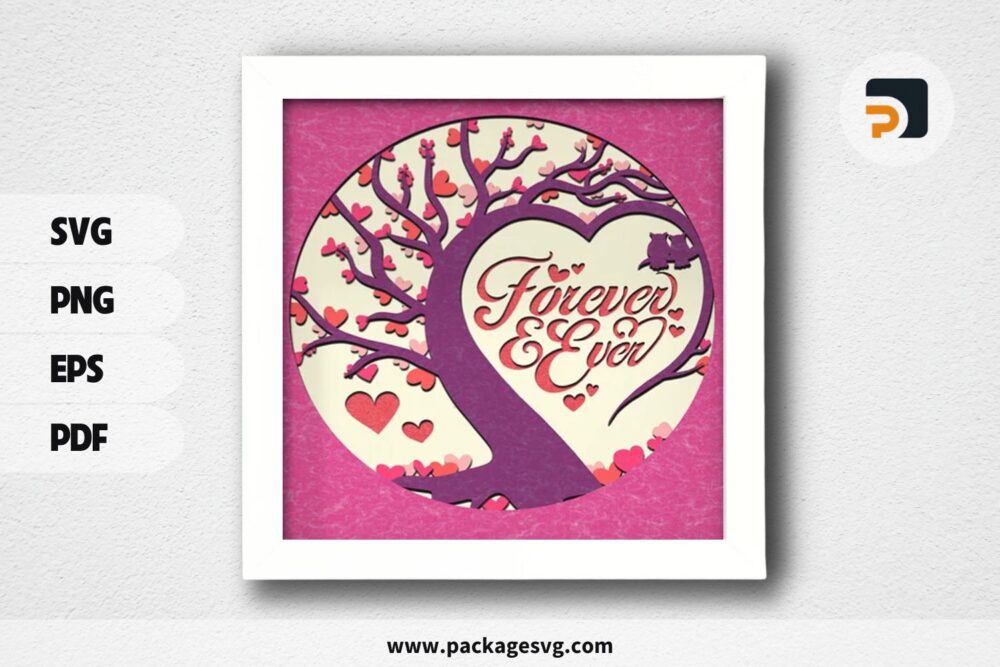 3D Forever Tree Shadowbox, Valentine SVG Paper Cut File (2)