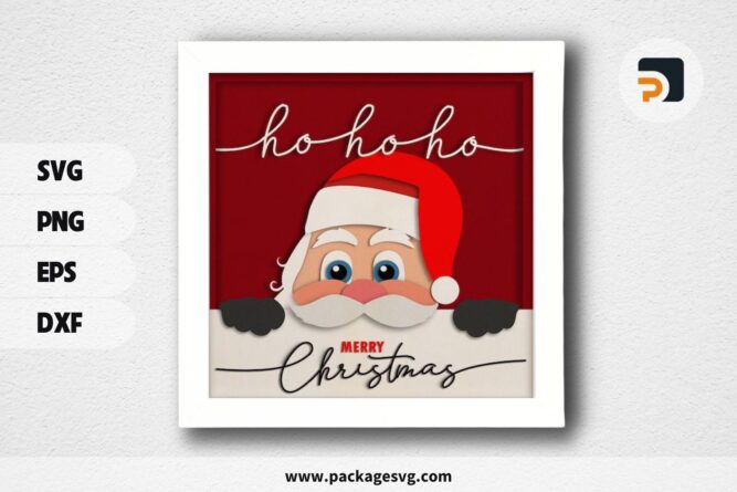 3D Ho Ho Ho Santa Claus Shadowbox, Christmas SVG Paper Cut File (1)