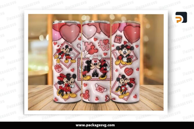 3D Inflated Mickey Sublimation Design, Valentine 20oz Skinny Tumbler Wrap (2)