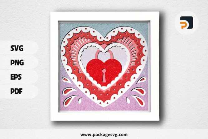 3D Key To My Heart Shadowbox, Valentine SVG Paper Cut File (1)
