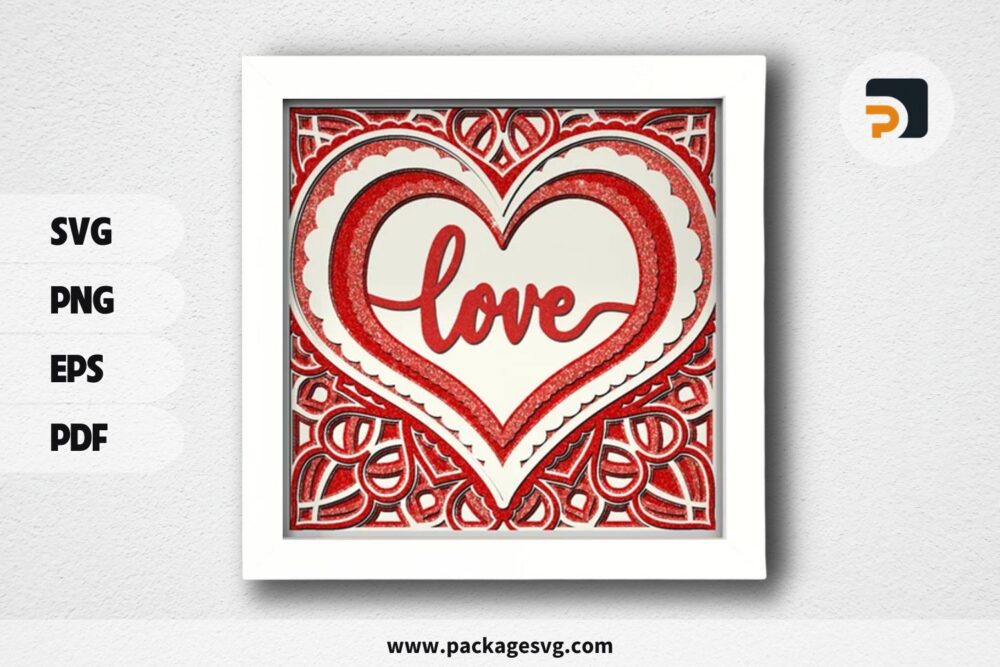 3D Love Heart Shadowbox, Valentine SVG Paper Cut File (1)