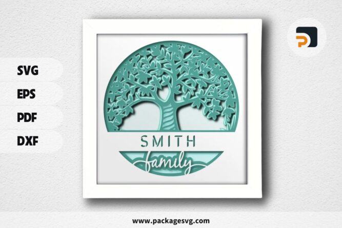 3D Personalizable Family Tree Shadowbox, SVG Paper Cut File LPS5G04O (1)