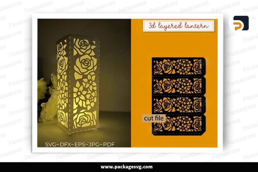 3D Rose Cylinder Lantern, SVG Paper Cut File LQG0SIAW (2)