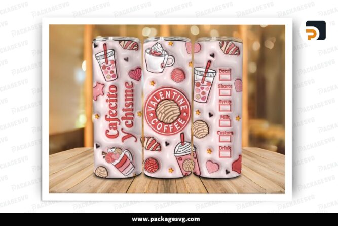 3D Valentine Coffee Sublimation Design, Valentine 20oz Skinny Tumbler Wrap (2)