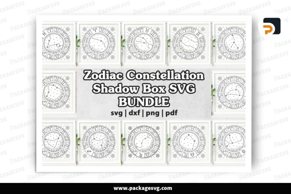 3D Zodiac Constellation Shadowbox Bundle, 12 SVG Paper Cut File (9)