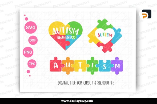 Autism Awareness Ver 3 SVG, Jigsaw Puzzle Design Cut File LPPIK55E