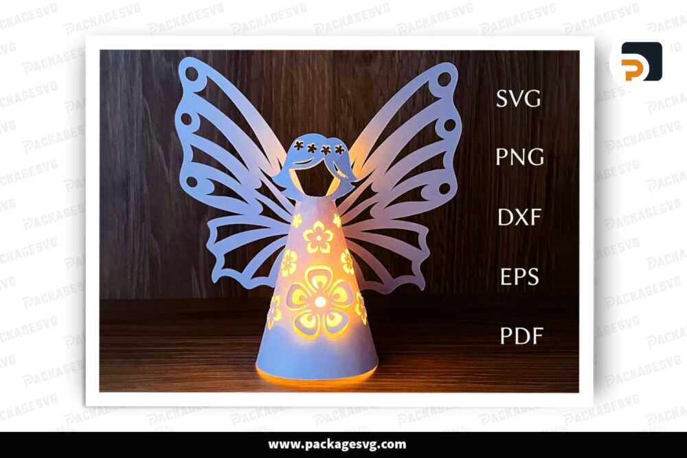 Butterfly Flower Angel Lantern, Summer SVG Paper Cut File (5)