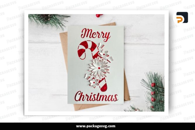 Candy Cane Floral Pop Up Card, Christmas SVG Paper Cut File (1)