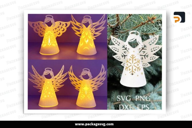 Christmas Angel Lantern Bundle, 5 SVG Paper Cut File (2)