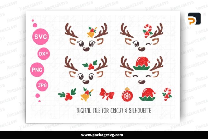 Christmas Cute Reindeer Detail SVG Bundle, Design Cut Files