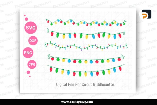 Christmas Light Bulbs SVG Bundle, 5 Design Cut Files