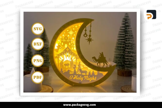 Christmas Nativity Moon Lantern, Xmas SVG Paper Cut File LQEIUDPJ (2)