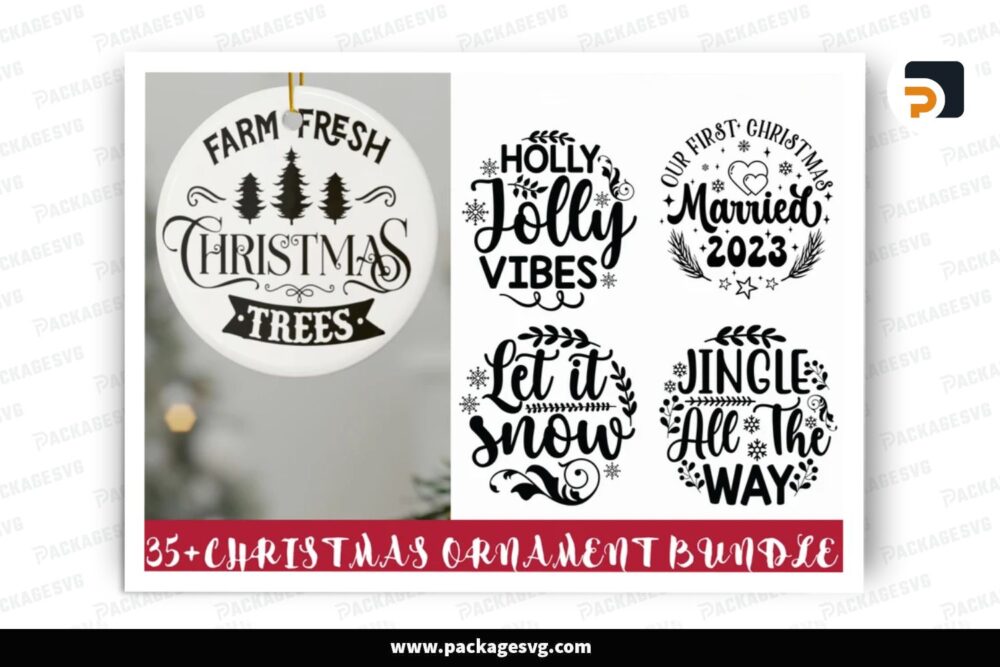 Christmas Quotes Ornament SVG Bundle, 35 Design Files (1)