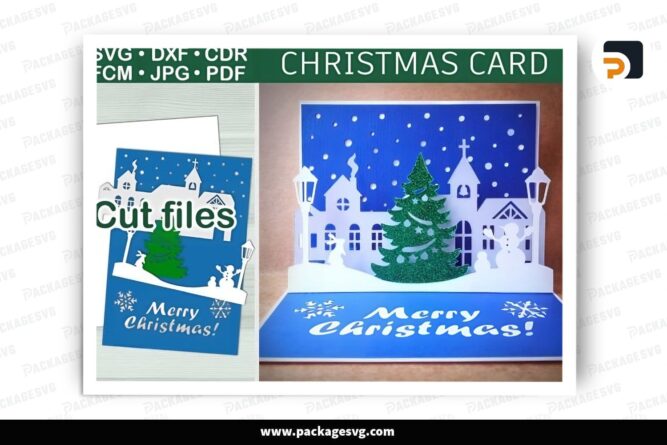 Christmas Scene Pop Up Card, SVG Paper Cut File LQ37P04T (1)