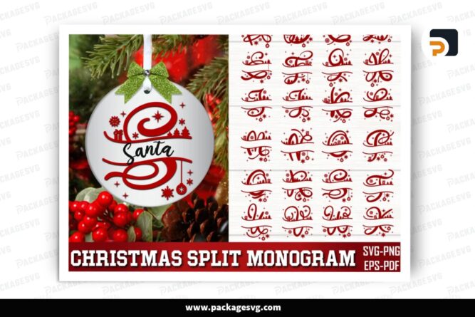 Christmas Split Letters Monogram SVG Bundle, 26 Design Files (2)