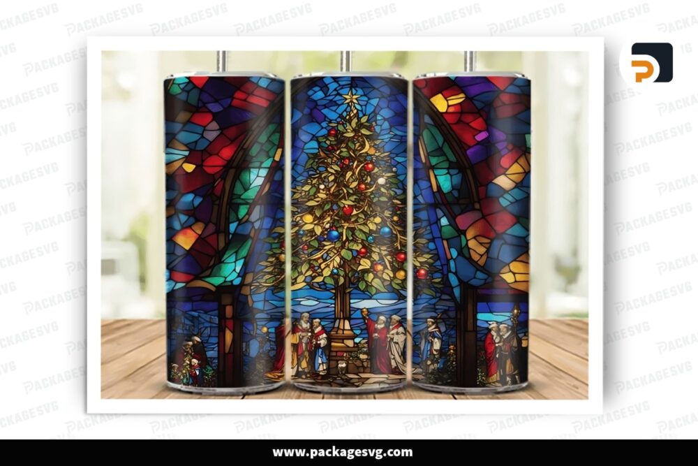 Christmas Stained Glass Sublimation Design, 20oz Skinny Tumbler Wrap LQHHA2S7 (2)