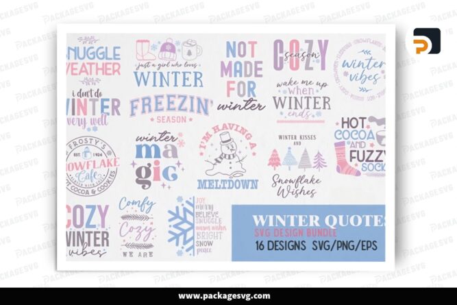 Color Winter Quotes SVG Bundle, 16 Design Files LPT6Y2GF (1)