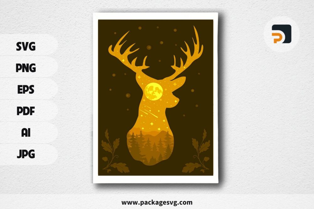 Forest Deer Lightbox, Night SVG Paper Cut File LQ250GT5 (1)